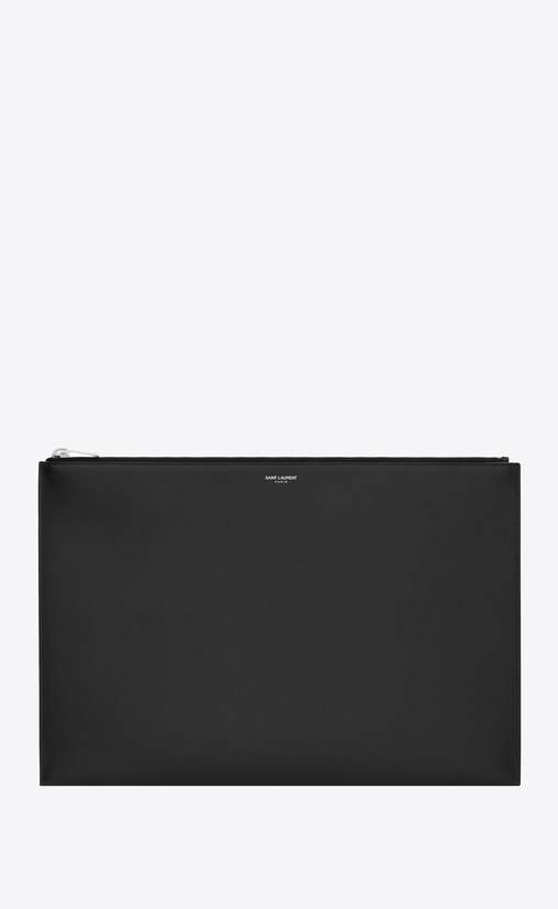 r saint laurent paris dokumentenhalter in schwarzem leder mit struktur